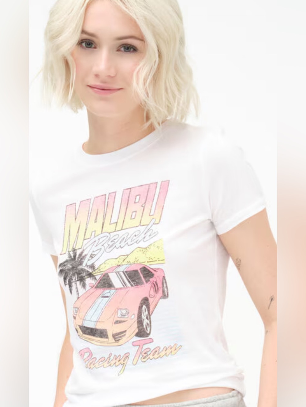 Free State White Graphic Retro Tee with “Malibu Beach Racing Team” Lettering